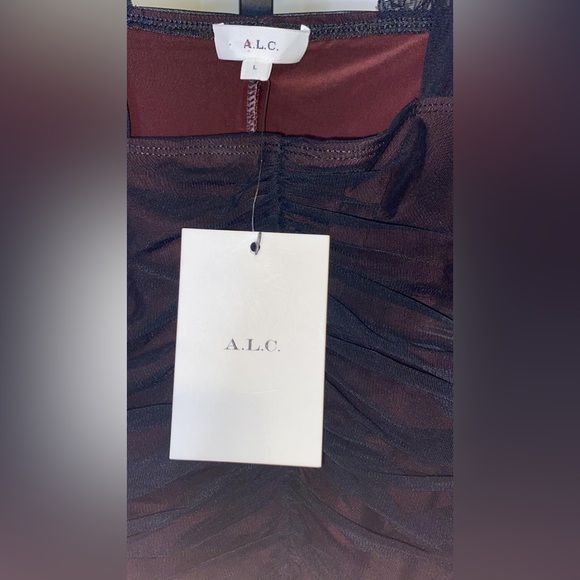 A.L.C Womens Black Mesh Ruched Lined Long Sleeve V Neck Party Top - Picture 5 of 11